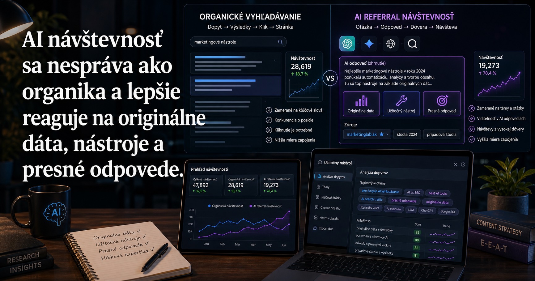 AI návštevnosť sa nespráva ako organika a lepšie reaguje na originálne dáta, nástroje a presné odpovede.