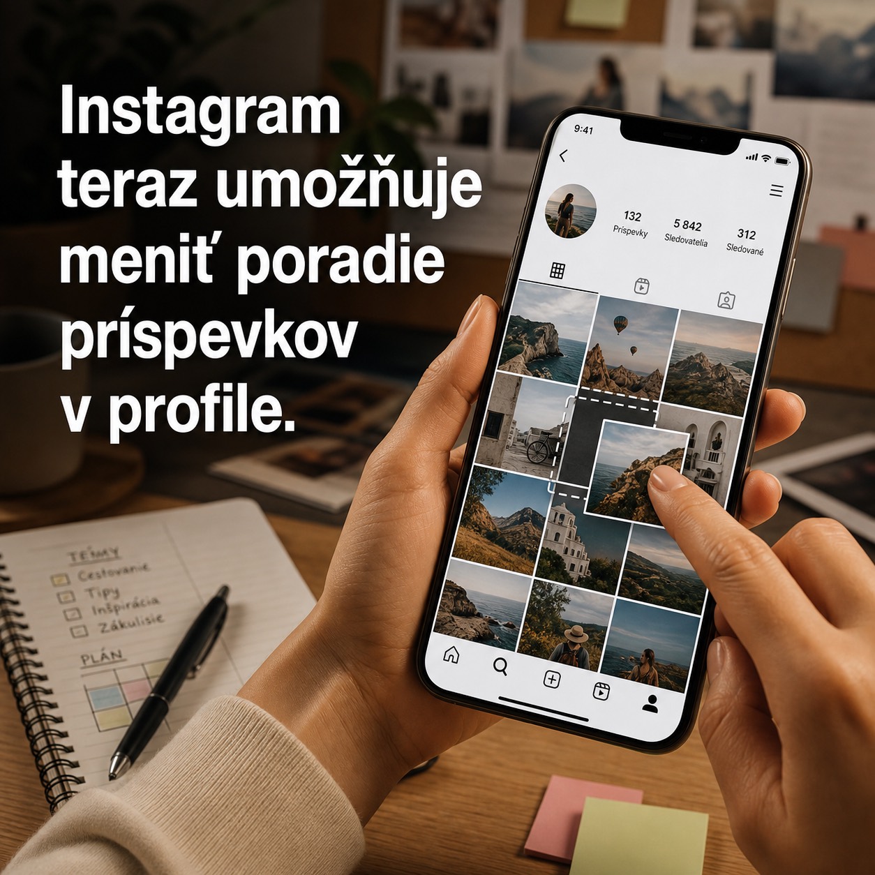 Instagram teraz umožňuje meniť poradie príspevkov v profile.