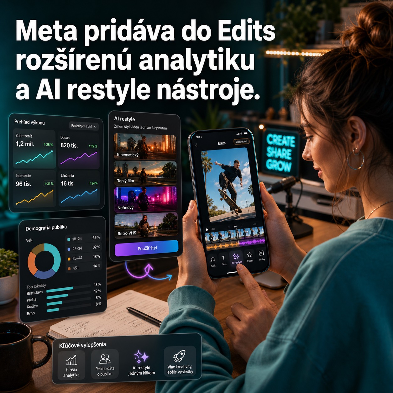Meta pridáva do Edits rozšírenú analytiku a AI restyle nástroje.