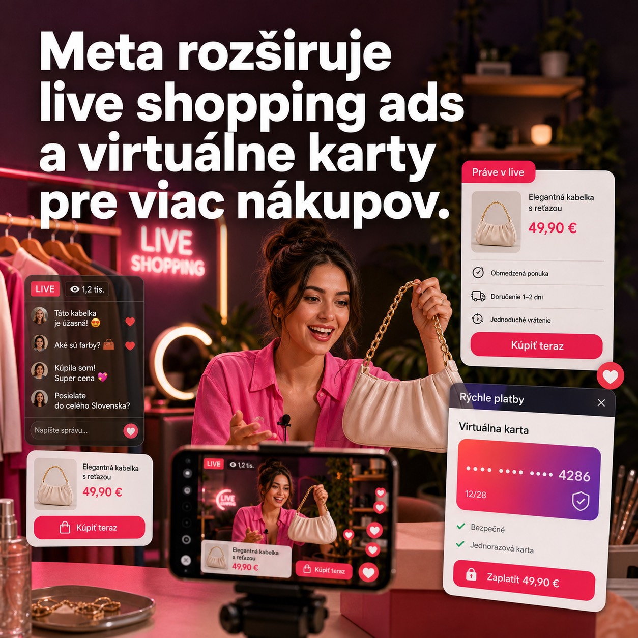Meta rozširuje live shopping ads a virtuálne karty pre viac nákupov.