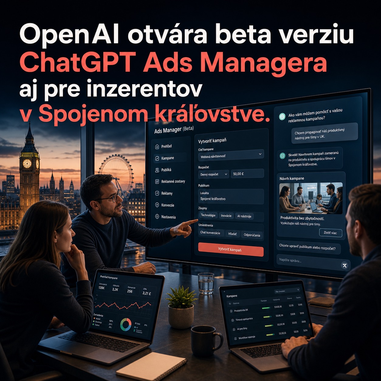 OpenAI otvára ChatGPT Ads Manager beta aj pre inzerentov v Spojenom kráľovstve.