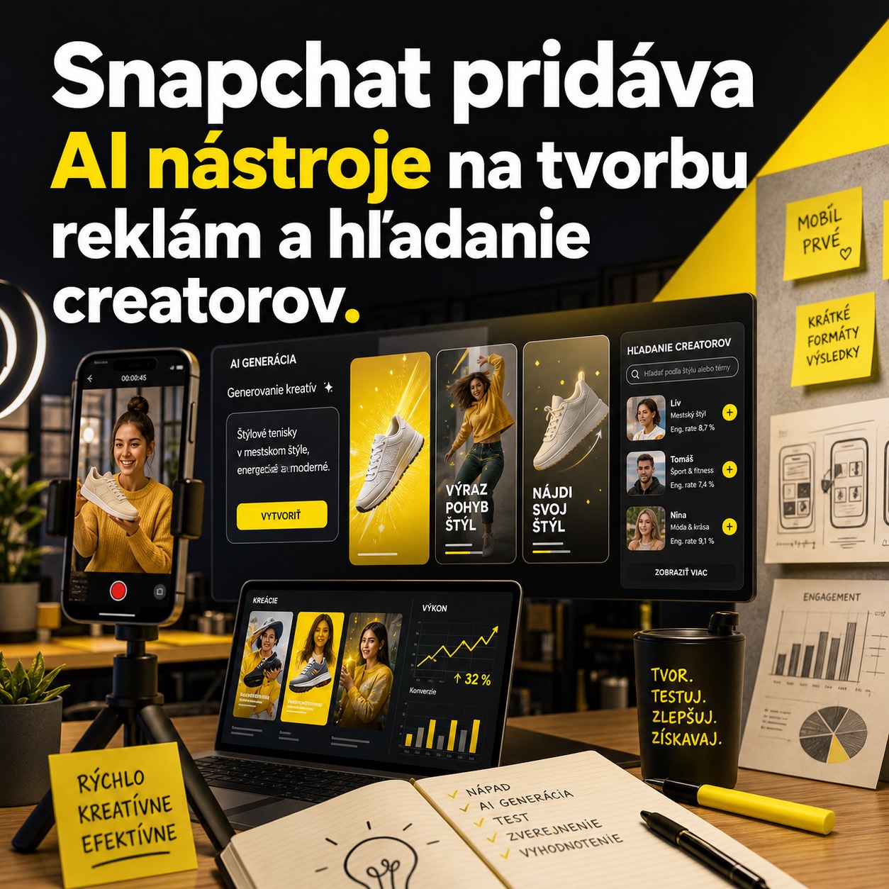 Snapchat pridáva AI nástroje na tvorbu reklám a hľadanie creatorov.